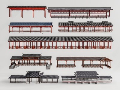 中式仿古长廊3D模型下载